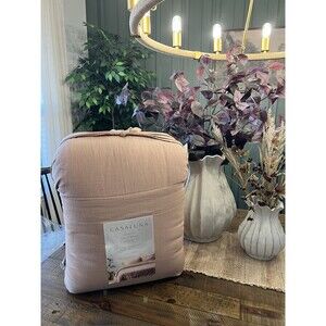 Queen Heavyweight Linen Blend Comforter and Sham Set Light Adobe Clay - NEW